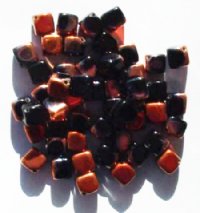 50 8mm Diagonal Hole Black & Copper Cube Beads